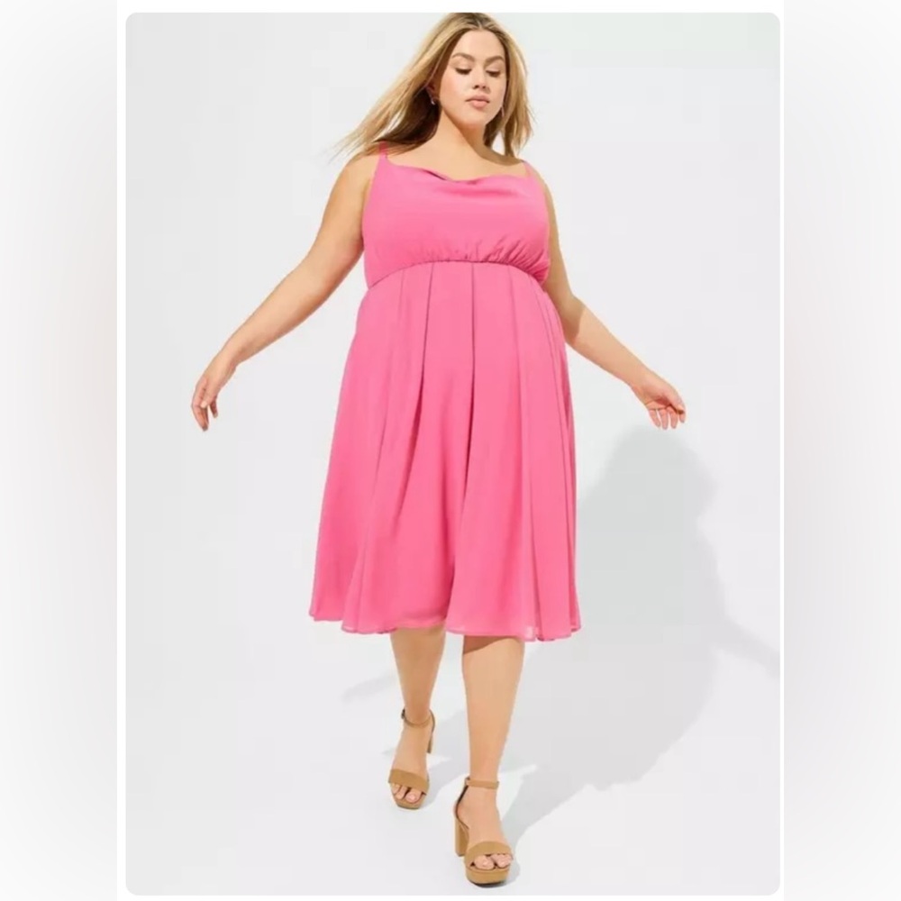 Maxi Chiffon Cowl Neck Pleated Dress